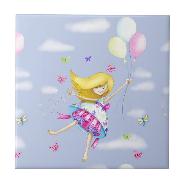 Pretty Girl Balloon Fairy Flight of Fancy Gifts Tile (Front)