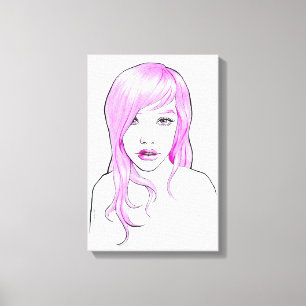 Pretty Girl Cartoon portrait Pink hair Cute face Canvas Print
