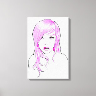 Pretty Girl Cartoon portrait Pink hair Cute face Canvas Print