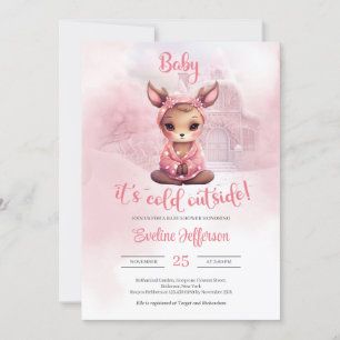 Pretty girl deer winter Baby Shower Invitation