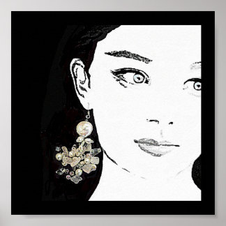Pretty girl face fashion illustration fine art poster