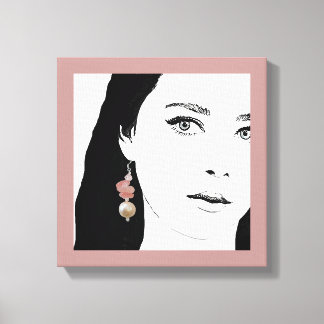 Pretty girl face fashion illustration floral cute canvas print
