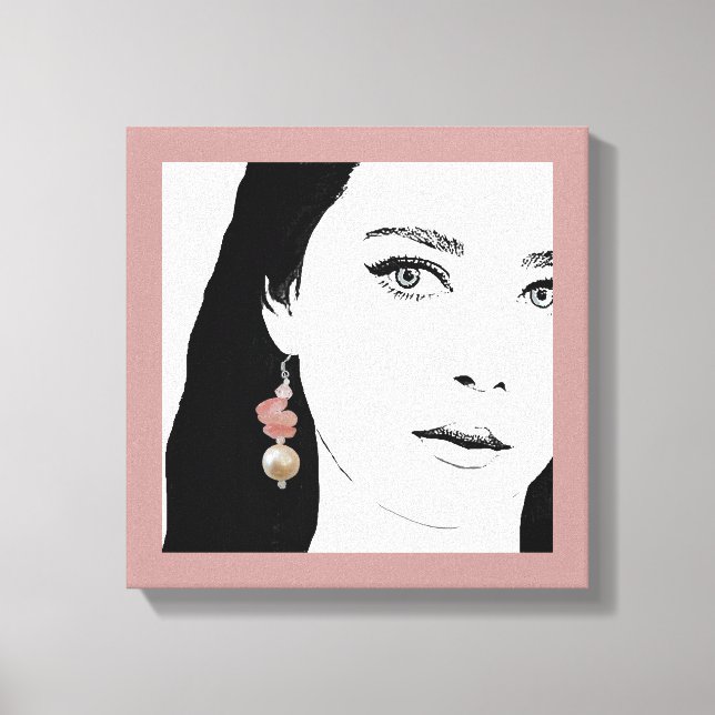 Pretty girl face fashion illustration floral cute canvas print (Front)