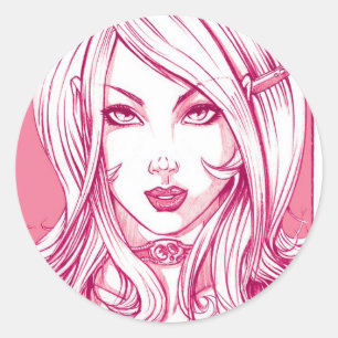 Pretty Girl Face - Pink Classic Round Sticker