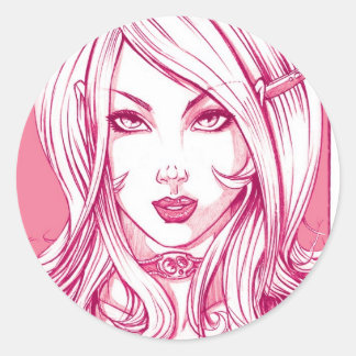 Pretty Girl Face - Pink Classic Round Sticker
