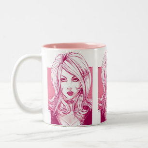 Pretty Girl Face - Pink Two-Tone Coffee Mug
