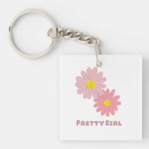 Pretty Girl Floral Keychain Cute Daisy Key Ring