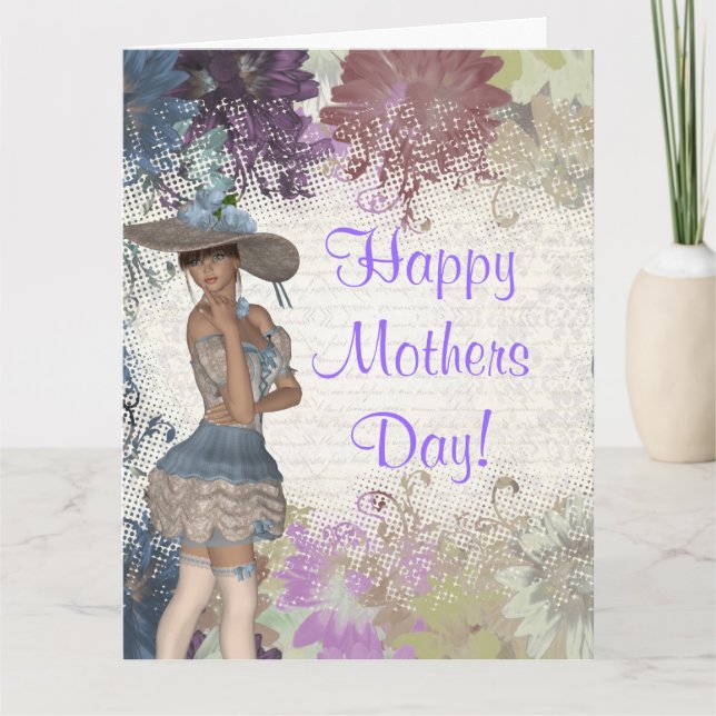 Pretty girl floral mothers day card (Front)