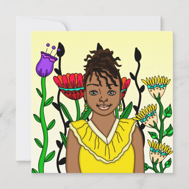 Pretty Girl of Colour with Floral Background (Front)