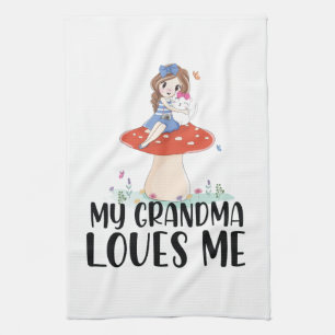 Pretty Girl On Top of Mushroom My Grandma Loves Tea Towel