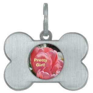 Pretty Girl! Pet tags Pink Tulips Personalise gift