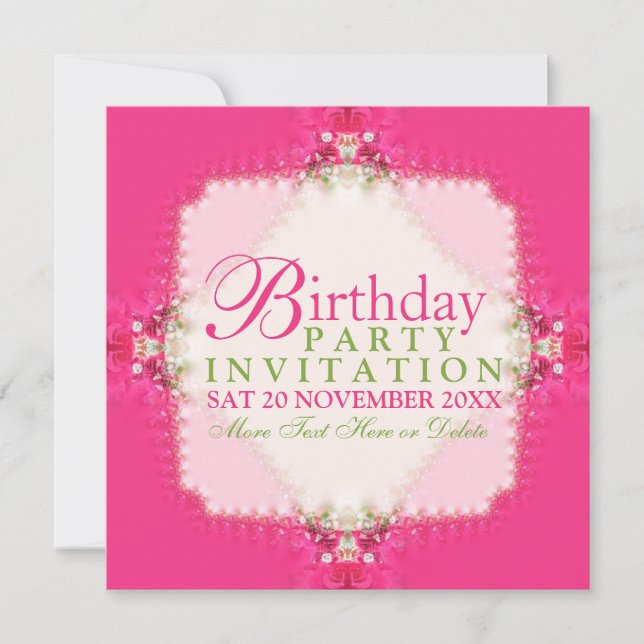 Pretty Girl Pink Lacy Birthday Party Invitations (Front)