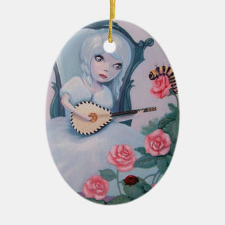 Pretty girl plays fairy music ceramic tree decoration