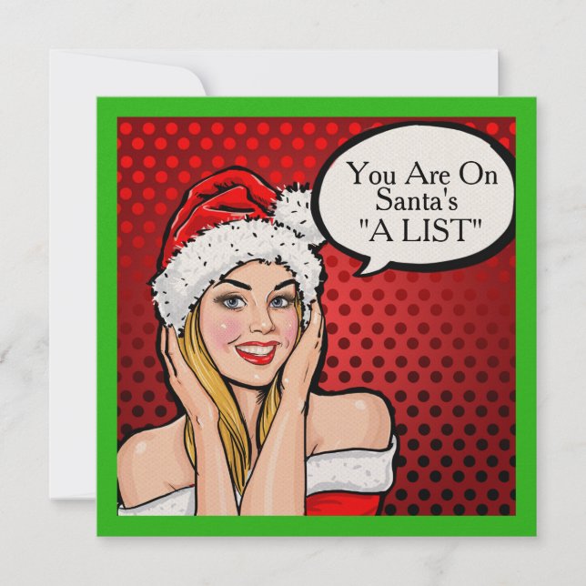 Pretty Girl Retro Pop Art Christmas Invitation (Front)