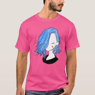 Pretty girl short hairstyles full blue black T-Shirt