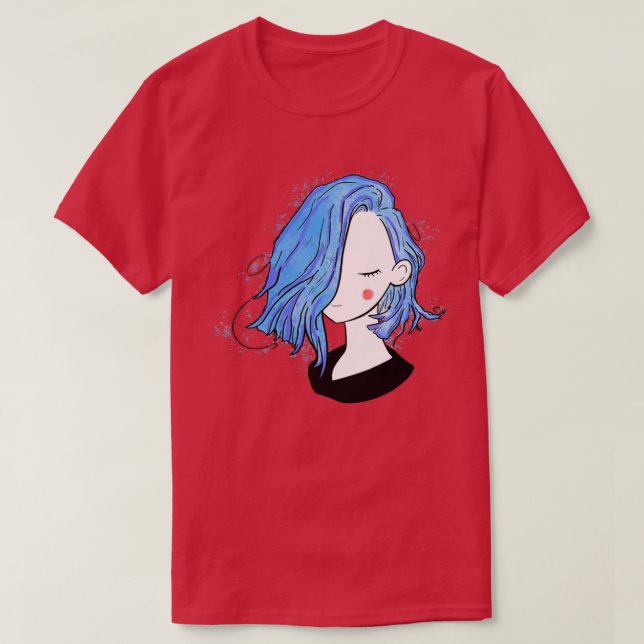 Pretty girl short hairstyles full blue T-Shirt (Design Front)