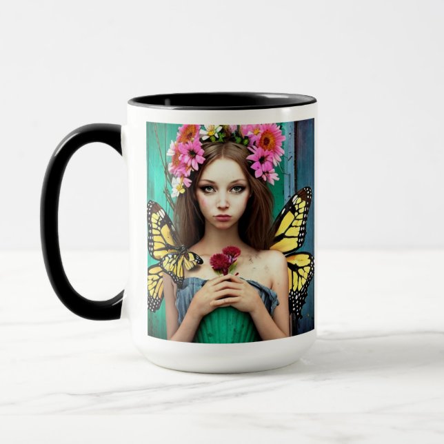 Pretty Girl with Butterflies and Flowers Mug (Left)
