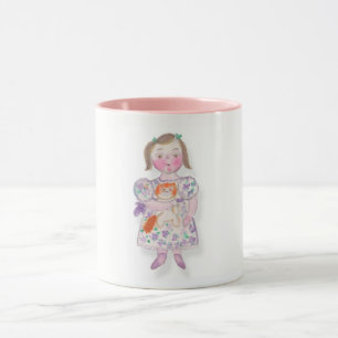 Pretty girl with cat watercolor Mug by ORDesigns.