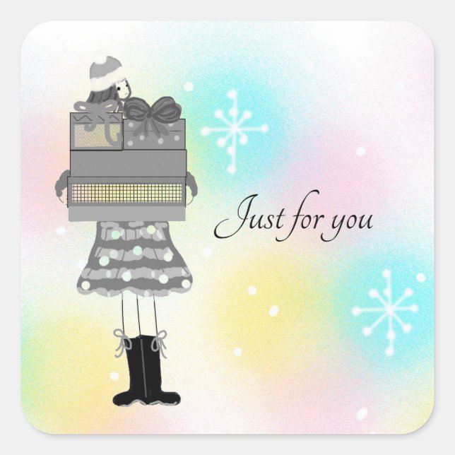 Pretty Girl With Christmas Packages Square Sticker (Front)