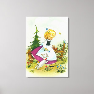Pretty girl with dog vintage art canvas print