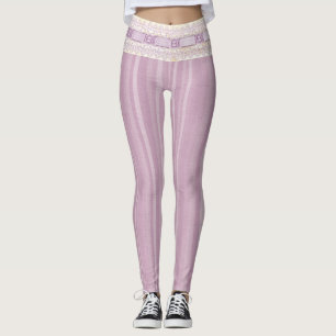 Pretty Girlie Lilac Design Lace Border Yoga Leggings