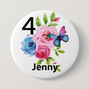 Pretty Girl's Birthday Add Age & Name 7.5 Cm Round Badge
