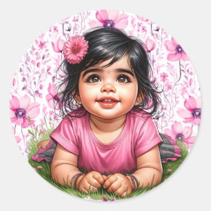 Pretty Girl's Floral Pink Baby Shower  Classic Round Sticker