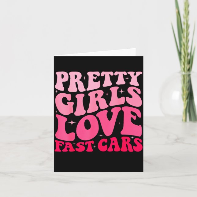 Pretty Girls Love Fast Funny Saying Jokes Retro Gr Card (Front)