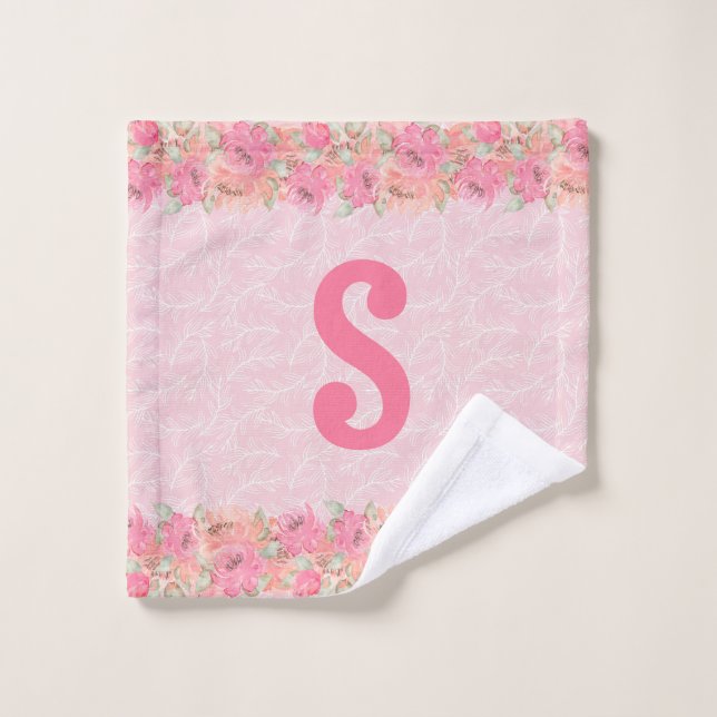 Pretty Girls Pink Floral Woodland Monogram Wash Cloth (Wash Cloth)