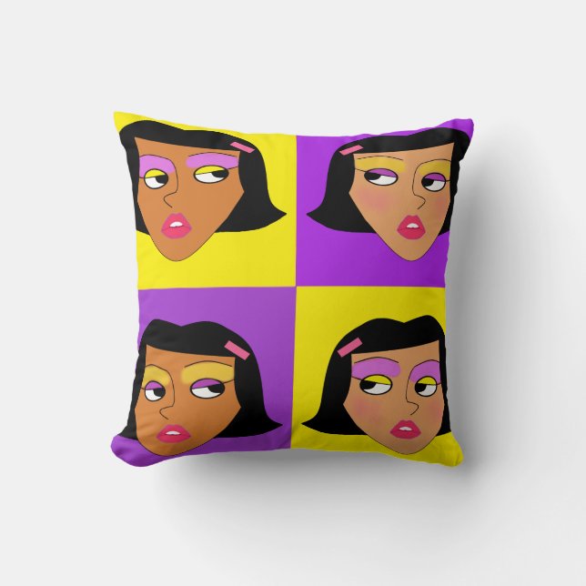 Pretty Girls Purple Gold Y2k Cartoon Pop Art Face  Cushion (Front)