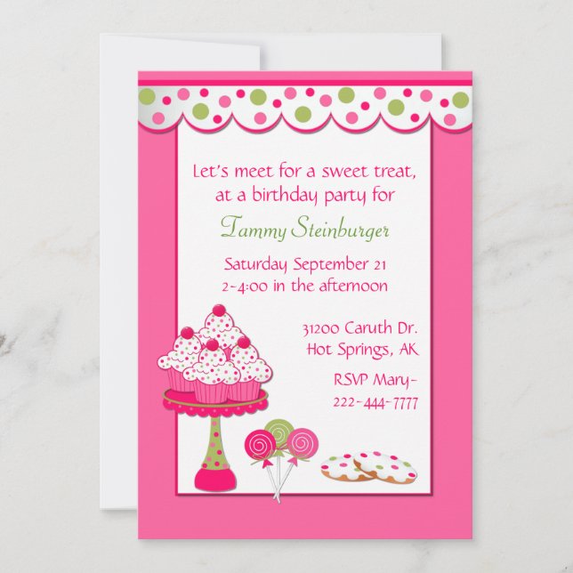 Pretty Girl's Sweets Birthday Party Invitation (Front)