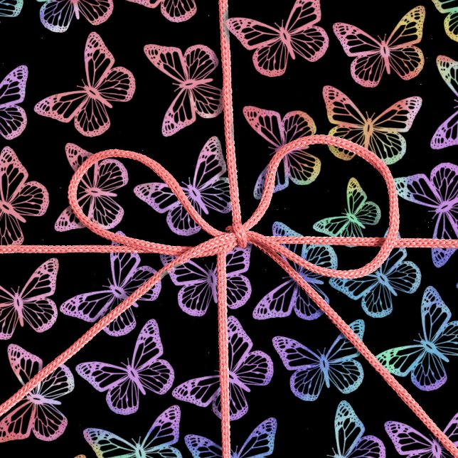 Pretty Girly Black Butterfly Pattern Iridescent Wrapping Paper (Creator Uploaded)