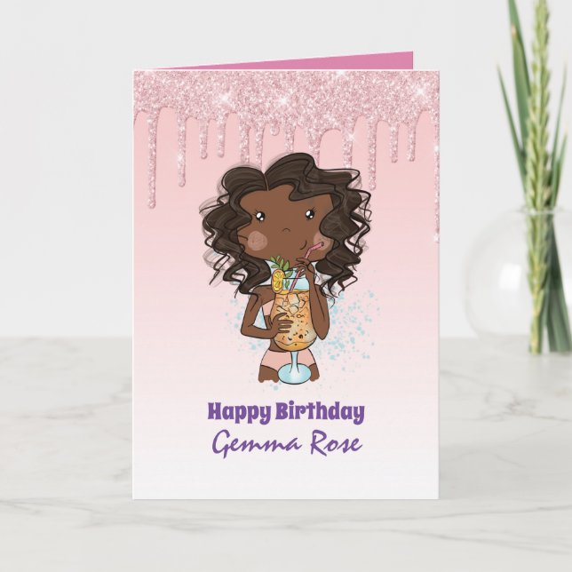 Pretty Girly Black Girl Birthday - Lots of Themes Card (Front)