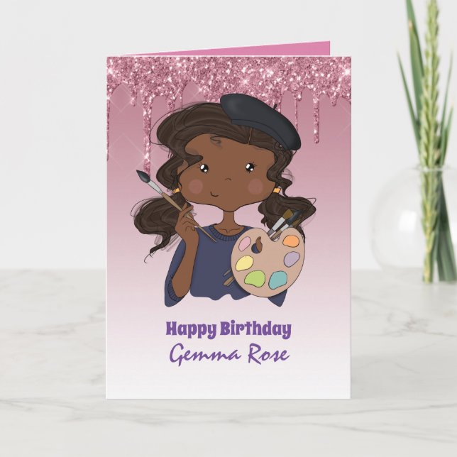 Pretty Girly Black Girl Birthday - Lots of Themes Card (Front)