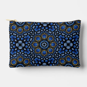 Pretty Girly Blue & Gold Dot Art Mandala Pattern  Accessory Pouch