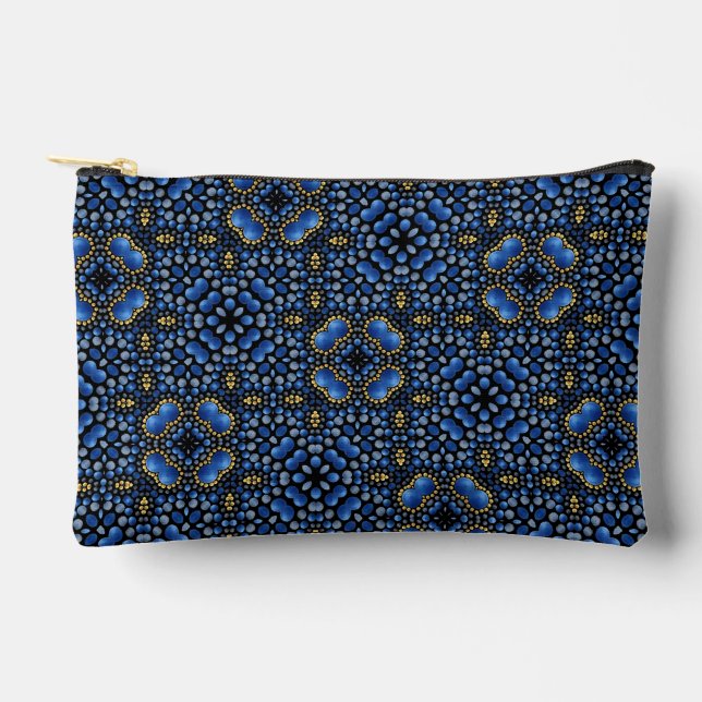 Pretty Girly Blue & Gold Dot Art Mandala Pattern  Accessory Pouch (Front)