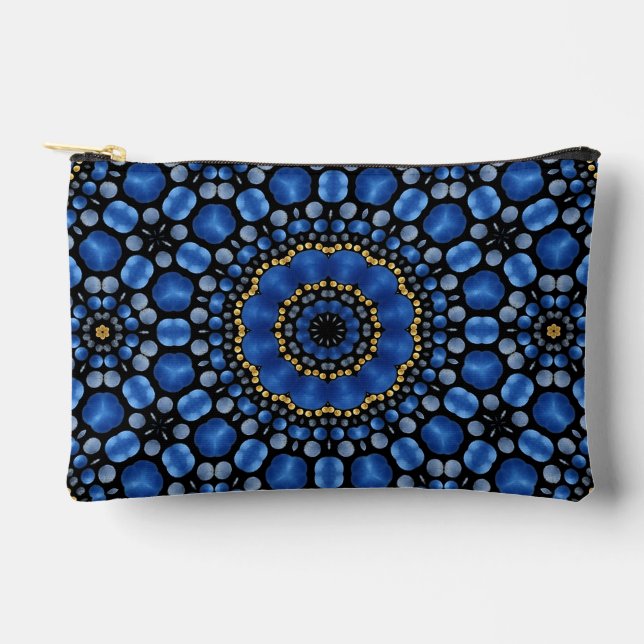Pretty Girly Blue & Gold Dot Art Mandala Pattern  Accessory Pouch (Front)