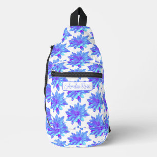 Pretty girly blue purple floral flower sling bag