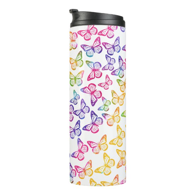   Pretty Girly Bright Butterfly Pattern Iridescent Thermal Tumbler (Rotated Right)