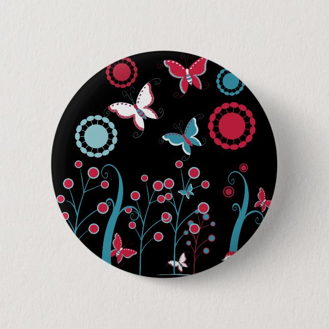 Pretty Girly Butterflies Flowers Pink Blue Pastel 6 Cm Round Badge (Front)