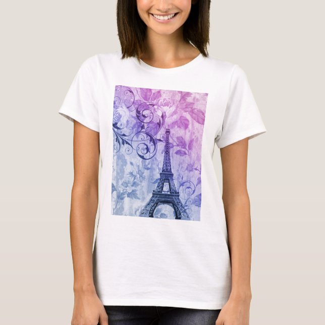 pretty girly chic purple french paris eiffel tower T-Shirt (Front)