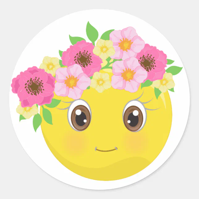 Pretty Girly Emoji With Flowers Stickers Zazzle