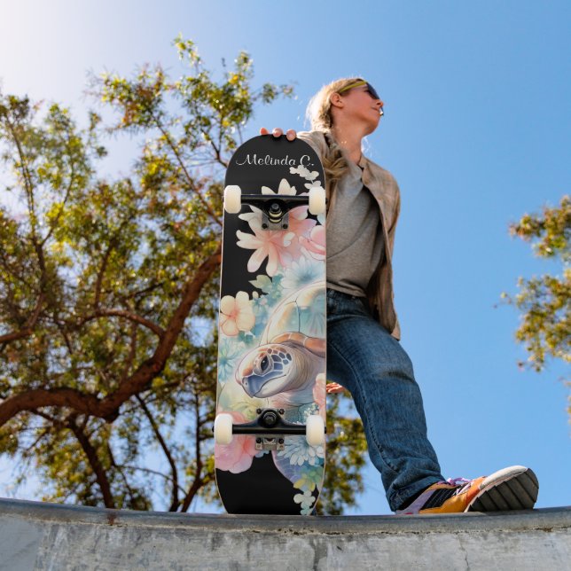 Pretty Girly Floral Sea Turtle Deck Skateboard (Outdoor 1)