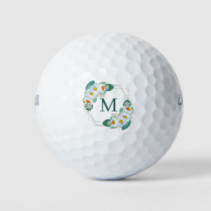 Pretty Girly Floral Silver Sparkle Monogram Golf Balls