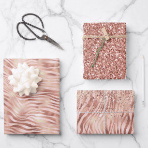 Pretty Girly Glam Pink Peach Rose Zebra Print    Wrapping Paper Sheet