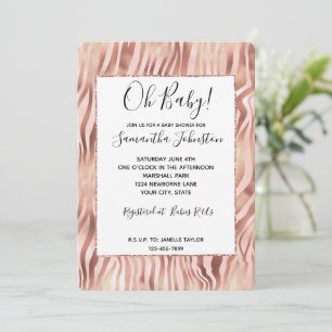 Pretty Girly Glam Pink Rose Zebra Baby Shower Invitation