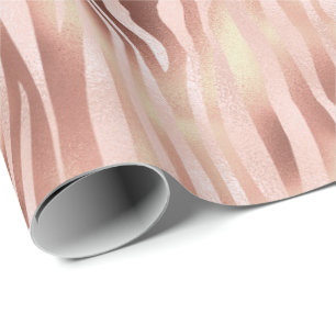 Pretty Girly Glam Pink Rose Zebra Print Wrapping Paper