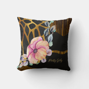 Pretty Girly Glitter Gold Animal Print Named Glam Cushion