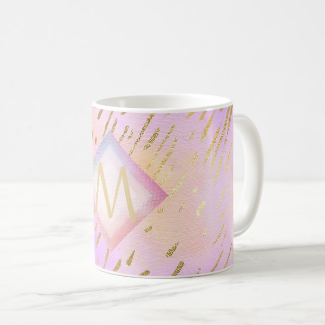 Pretty Girly Glitter Pink Gold Animal Print Glam Coffee Mug (Front Right)