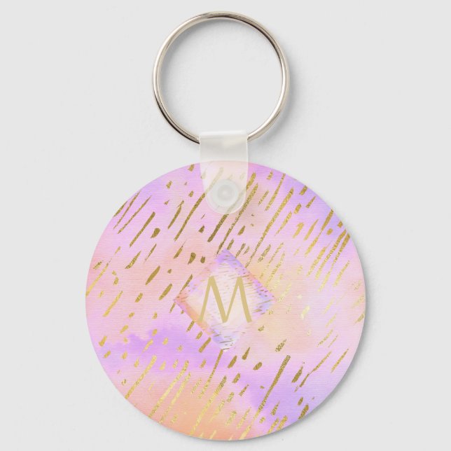 Pretty Girly Glitter Pink Gold Animal Print Glam Key Ring (Front)